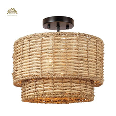 Lennie Wicker Rattan Double Drum Light