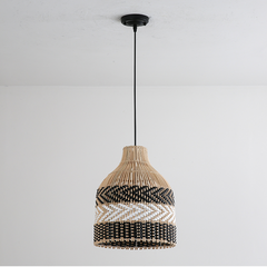 Littleglovo Small Basket Rattan and Black Wicker Pendant Light