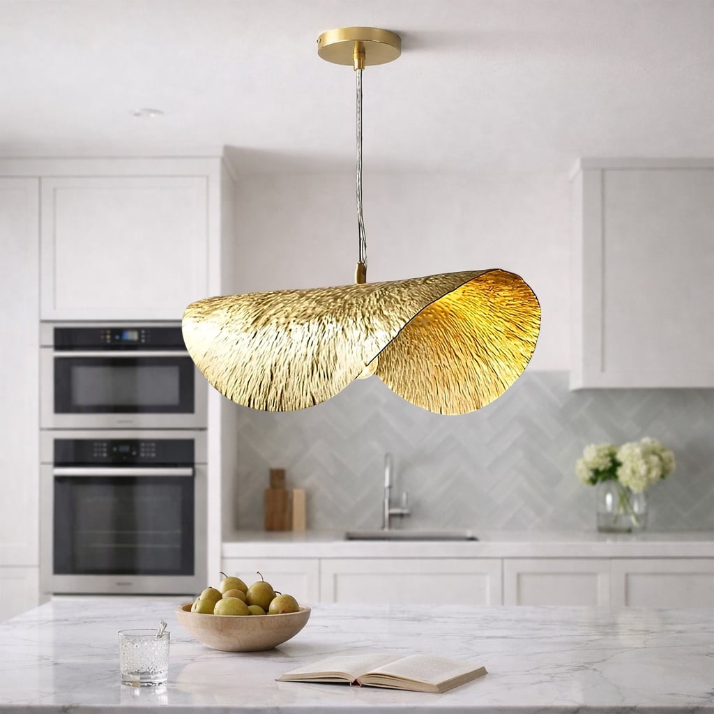 Hammered Lotus Leaf Brass Ceiling Light