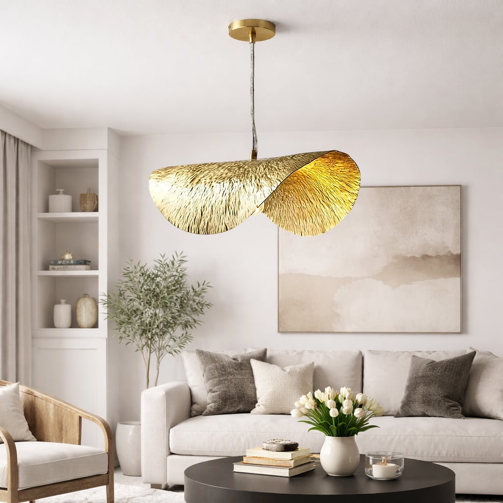 Hammered Lotus Leaf Brass Ceiling Light