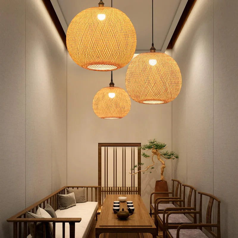 Lucy Woven Round Bamboo Pendant Light
