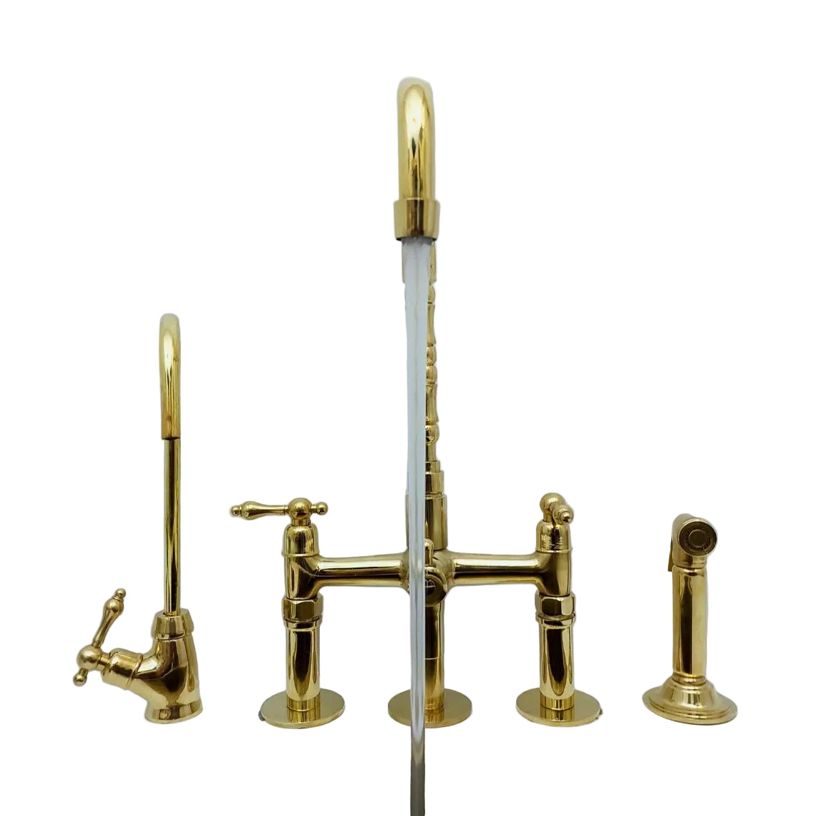 Luxury Brass Bridge Kitchen Faucet with Side Sprayer and Drinking Tap