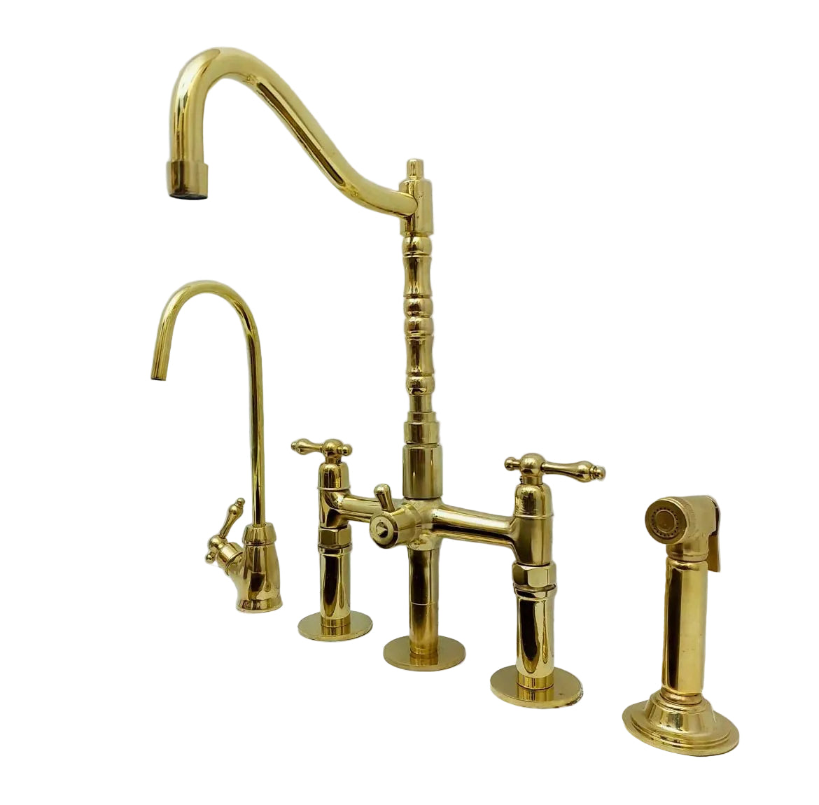 Luxury Brass Bridge Kitchen Faucet with Side Sprayer and Drinking Tap
