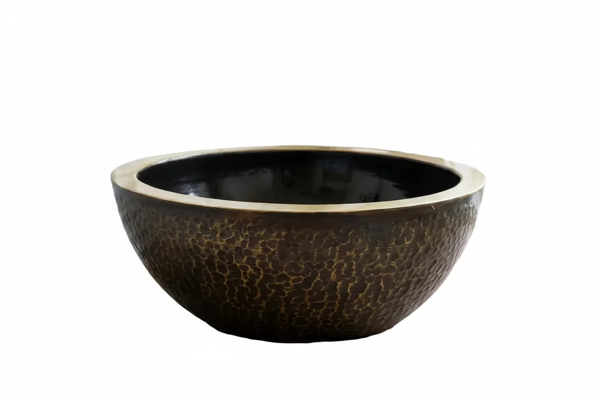 Luxury Hand-Hammered Black Brass Vessel Sink – Round Bathroom Basin