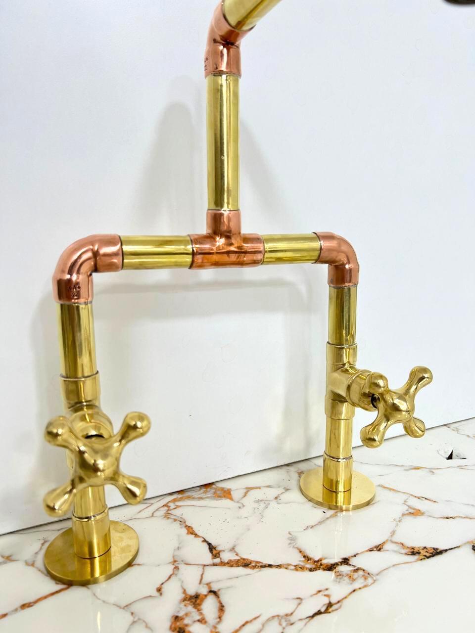 Luxury Handmade Brass Kitchen Faucet with Copper Tap
