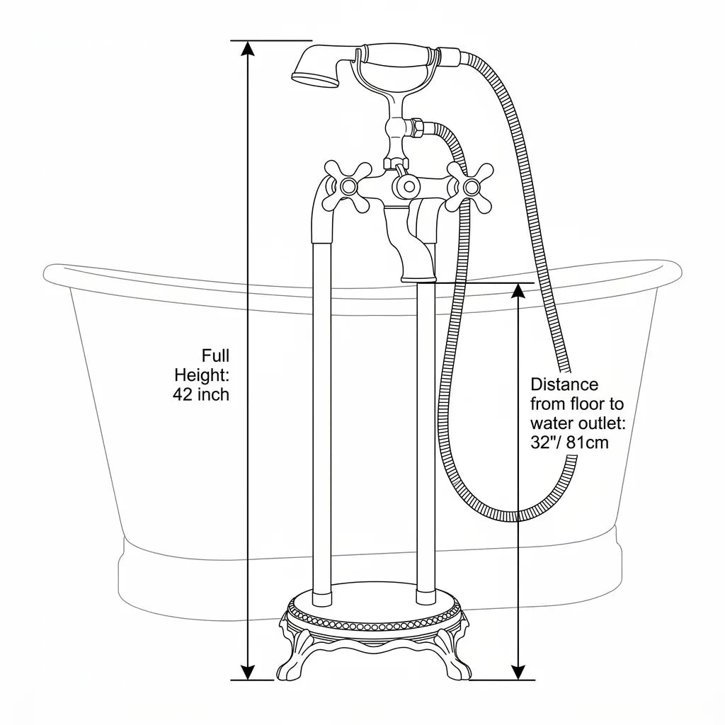 Luxury Unlacquered Brass Tub Filler – Floor Standing Bathtub Faucet Set