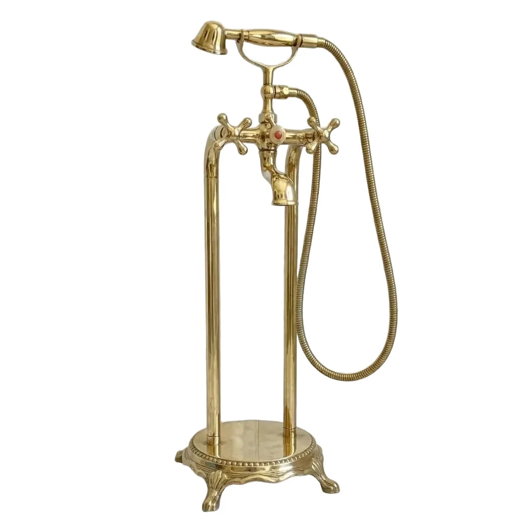 Luxury Unlacquered Brass Tub Filler – Floor Standing Bathtub Faucet Set