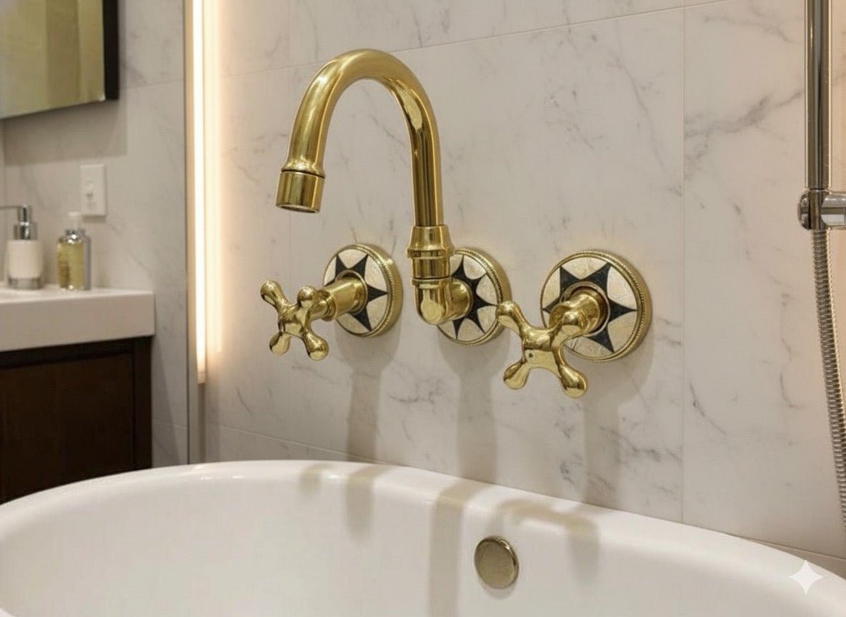 Luxury Wall Mount Brass Faucet with Inlay Handles for Elegant Bathrooms