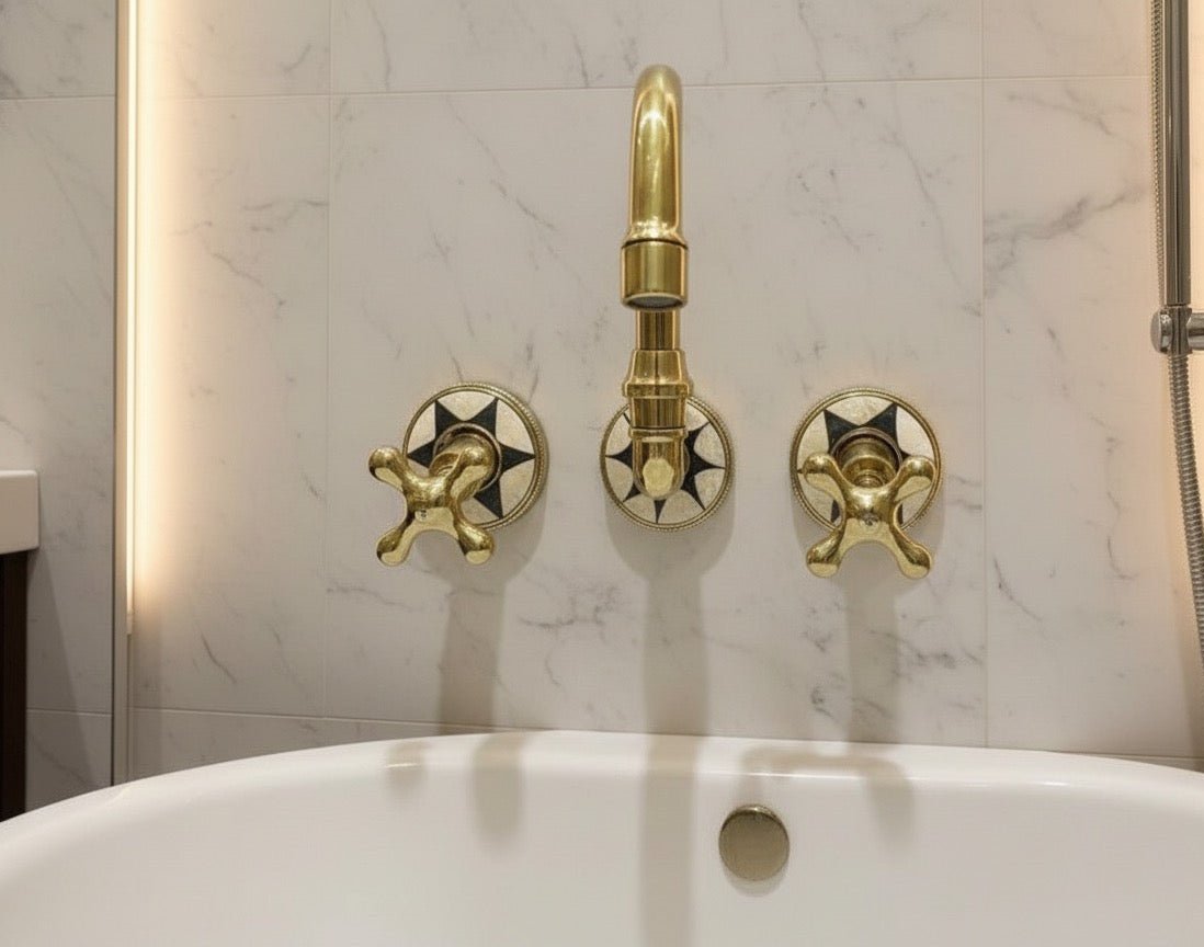 Luxury Wall Mount Brass Faucet with Inlay Handles for Elegant Bathrooms