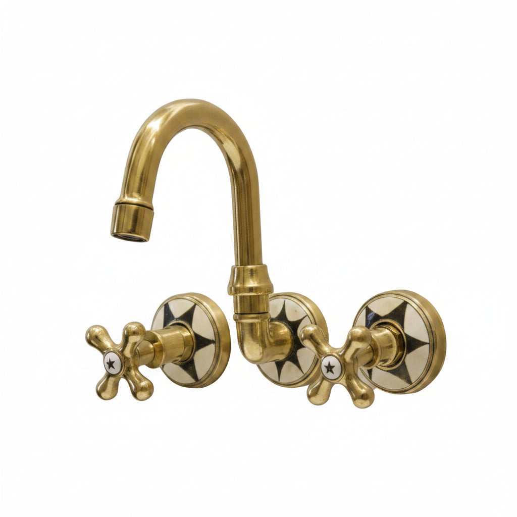 Luxury Wall Mount Brass Faucet with Inlay Handles for Elegant Bathrooms
