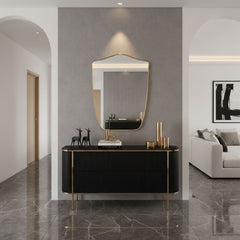 Varaudu Gio Ponti Style Shield Wall Mirror - Antique Brass Bathroom Mirror, Vanity Wall Decor
