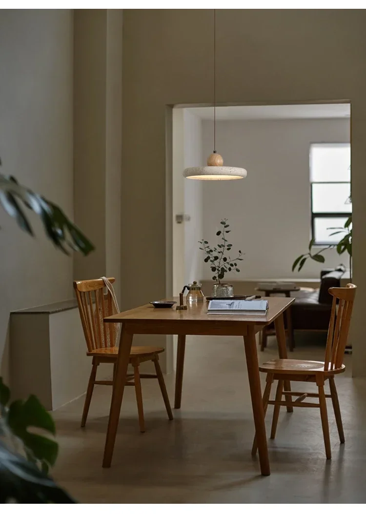 Mannelli Wabi Sabi Circular Travertine Strone and Wood Pendant Light