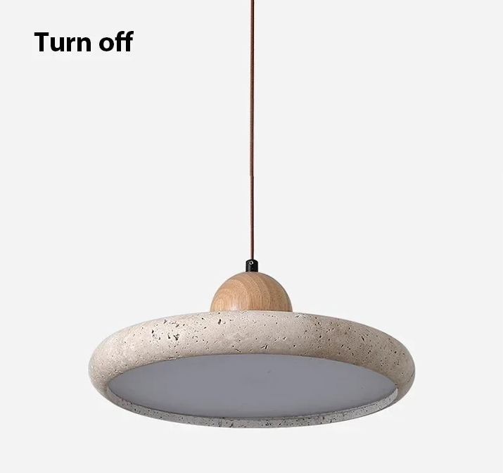 Mannelli Wabi Sabi Circular Travertine Strone and Wood Pendant Light