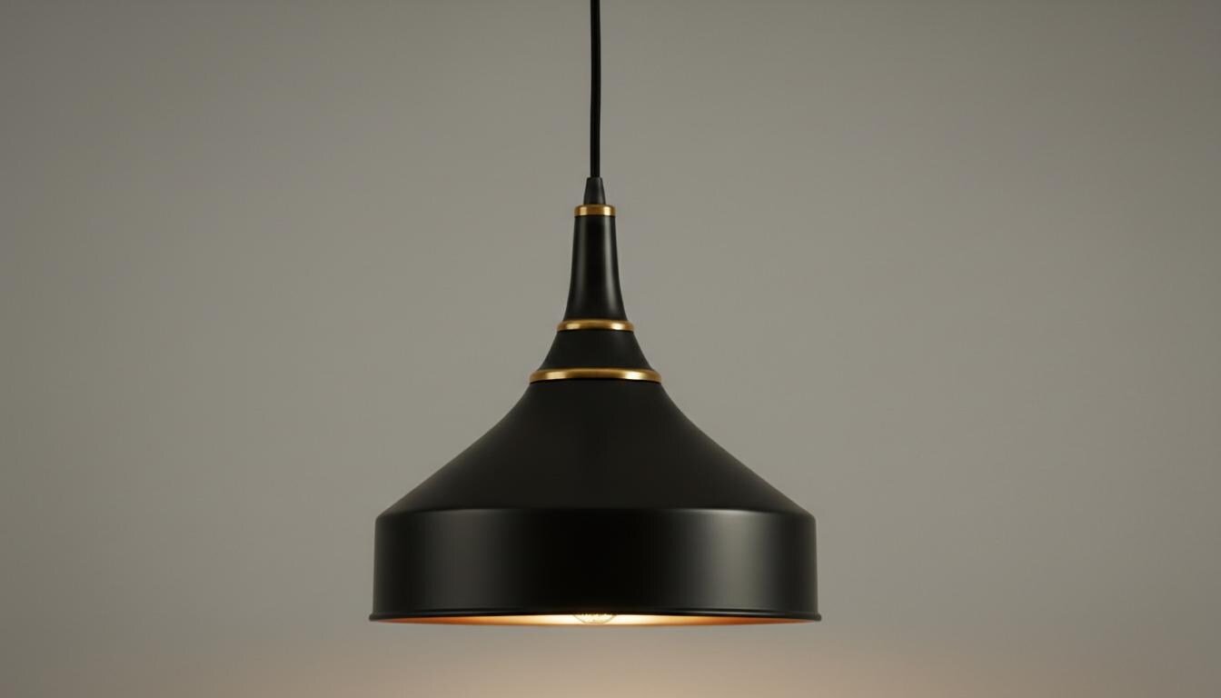 Matte Black & Brass Dome Pendant Light - Mid Century Ceiling Lamp