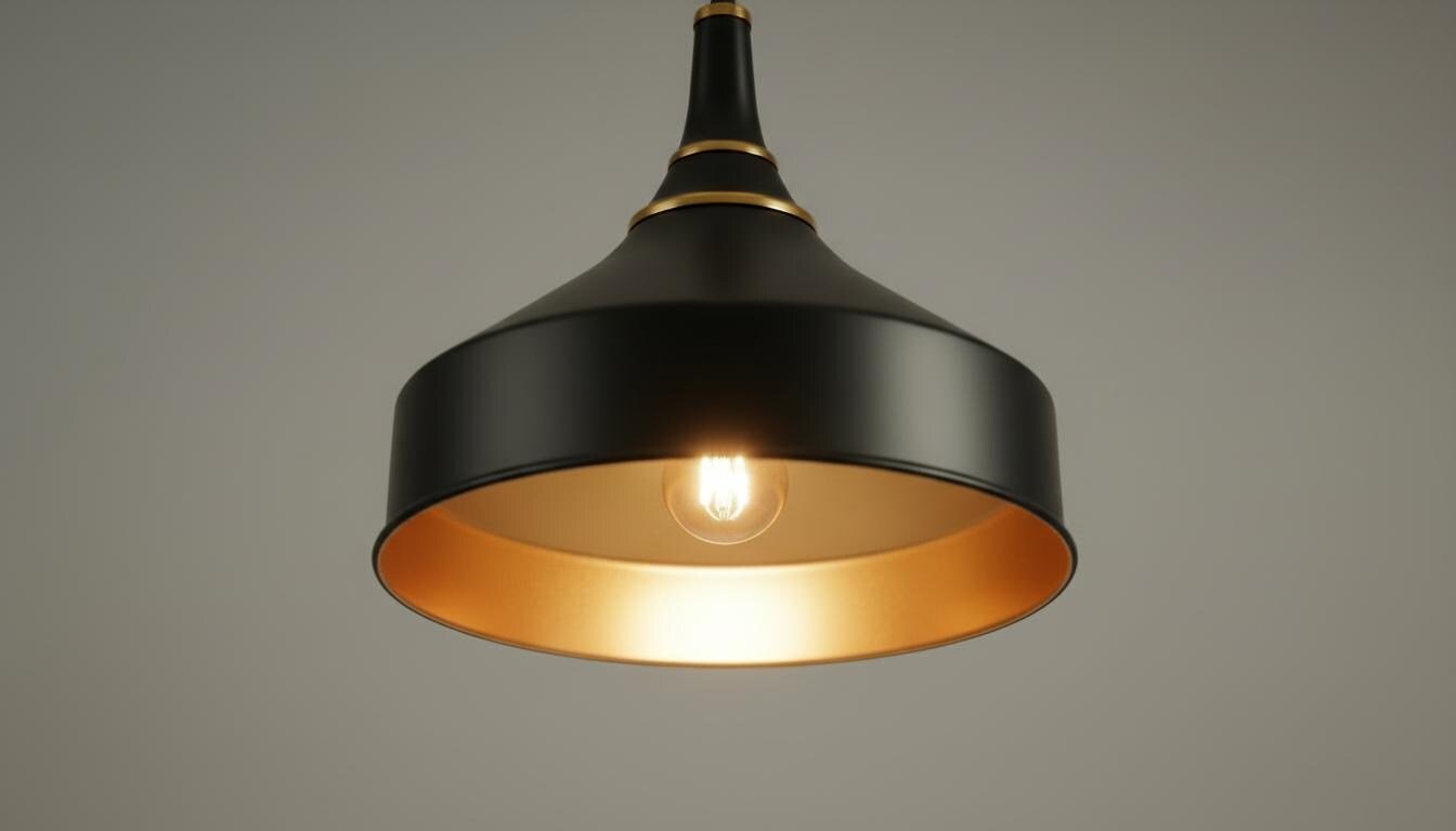 Matte Black & Brass Dome Pendant Light - Mid Century Ceiling Lamp