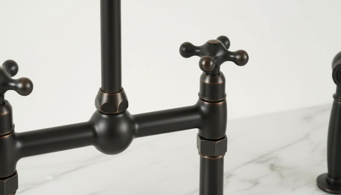 Matte Black Bridge Kitchen Faucet - Solid Brass Farmhouse Fixture