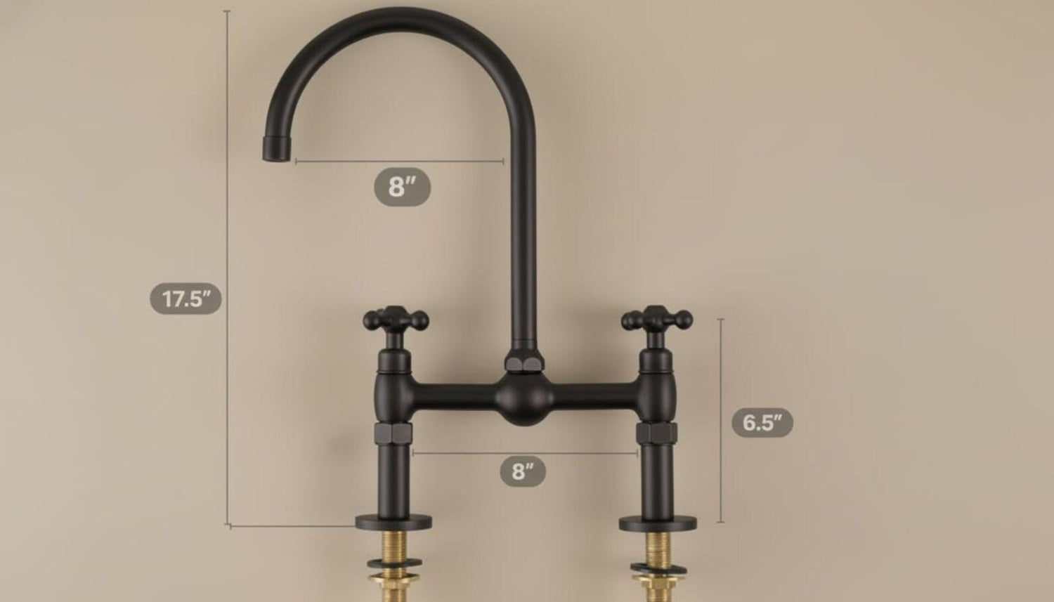 Matte Black Bridge Kitchen Faucet - Solid Brass Farmhouse Fixture