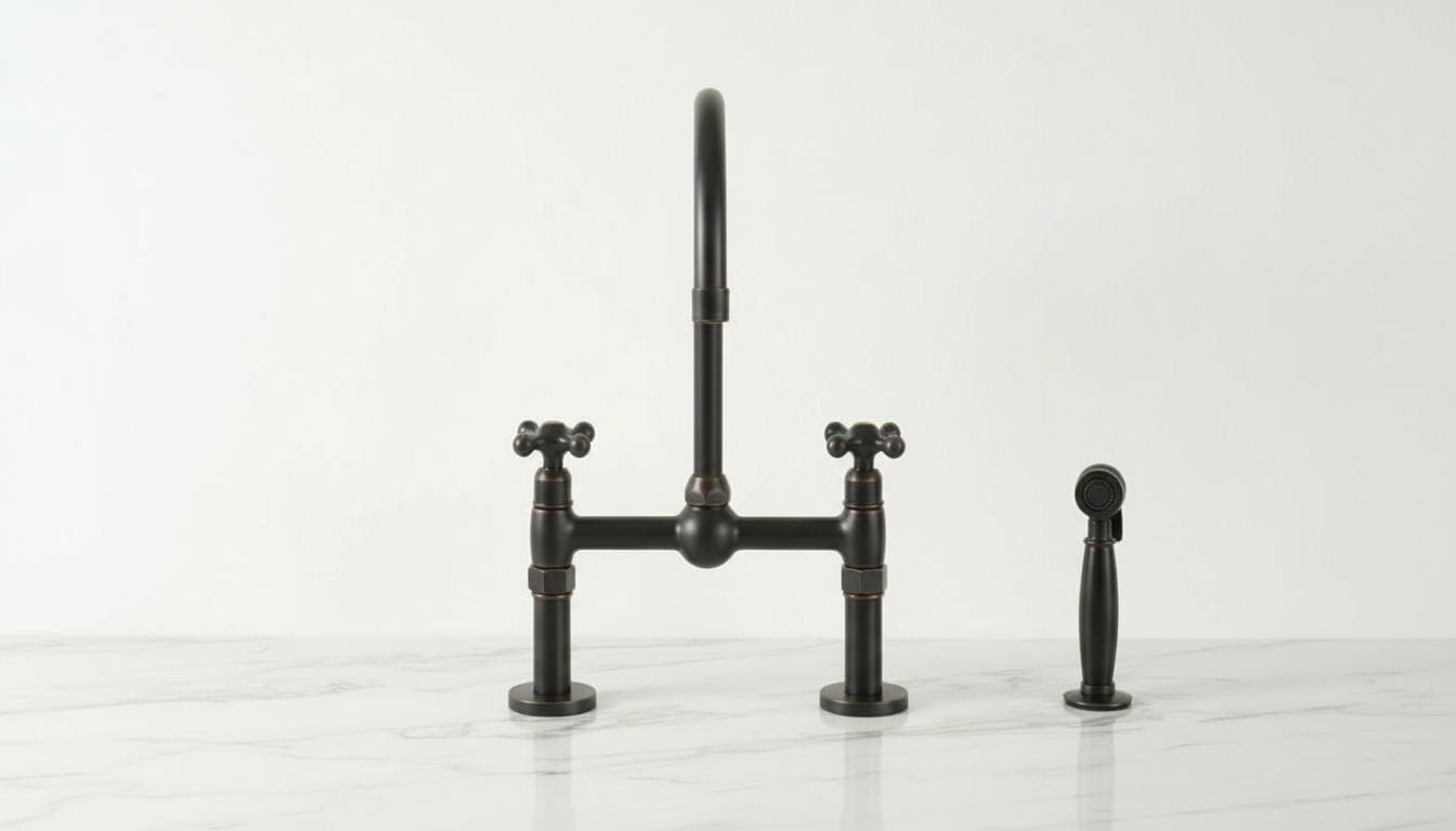 Matte Black Bridge Kitchen Faucet - Solid Brass Farmhouse Fixture