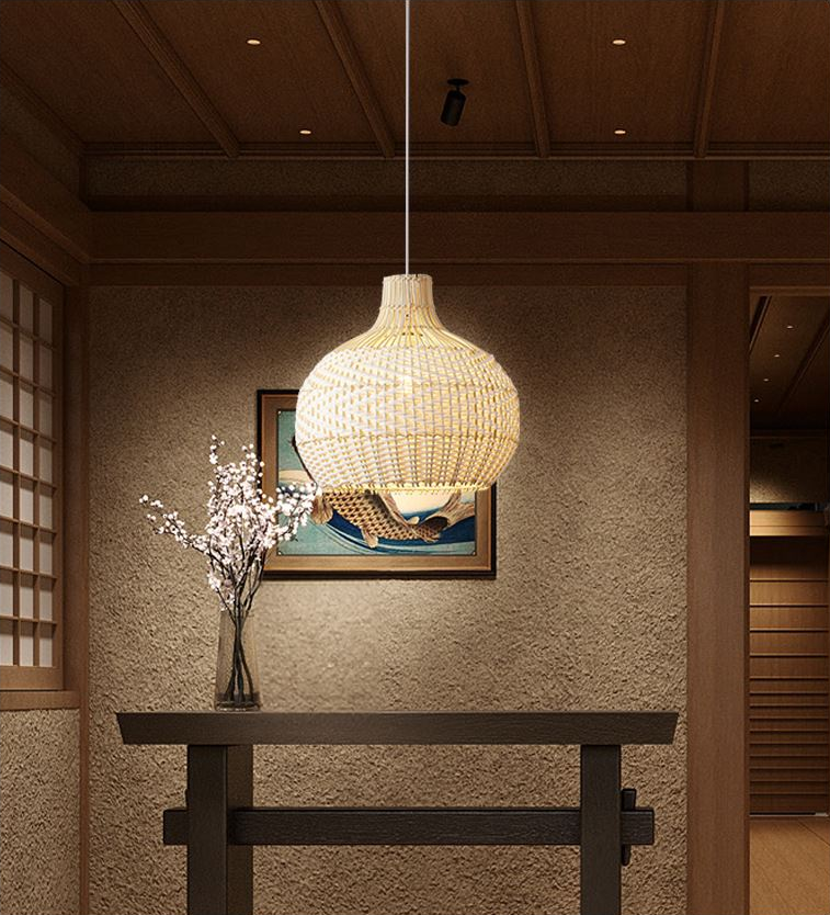 Merock White Rattan Dome Wicker Pendant Light