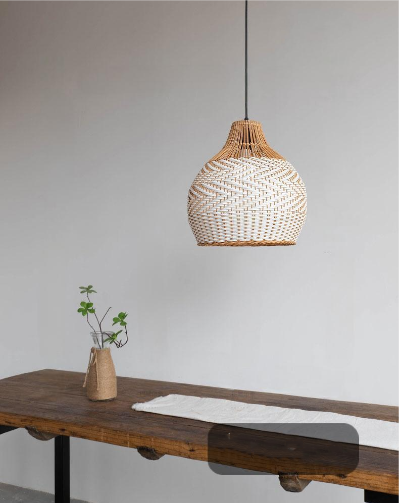 Merock White Rattan Dome Wicker Pendant Light