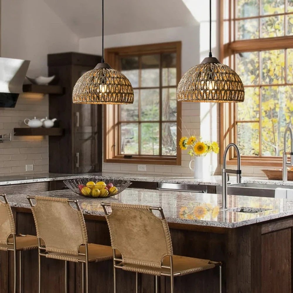 Milford Rattan Pendant Light, Small Dome Basket Weave