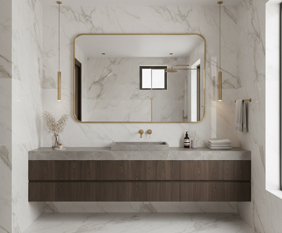Varaudu Brass Rectangle Mirror - Antique Brass Bathroom Mirror, Vanity Wall Decor