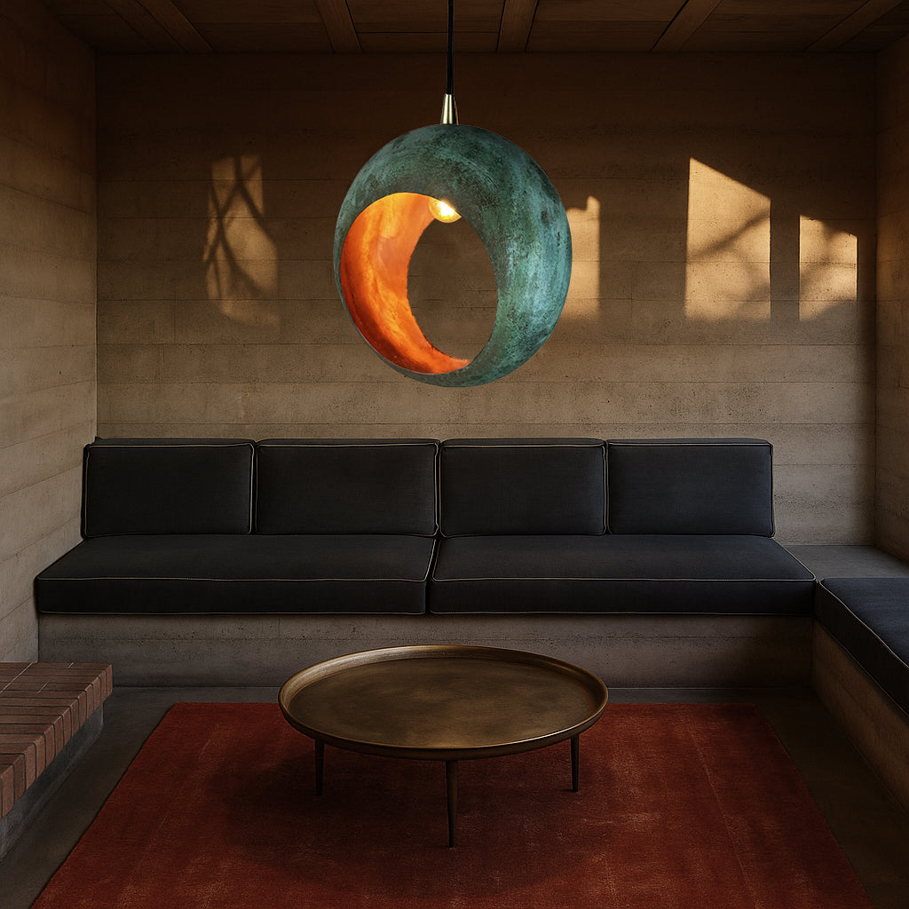 Spherical Cut Verdigris Copper Pendant Light