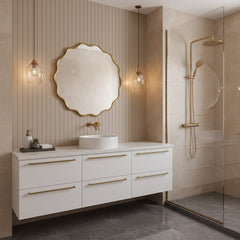 Varaudu Round Wavy Mirrors - Antique Brass Bathroom Mirror, Vanity Wall Decor
