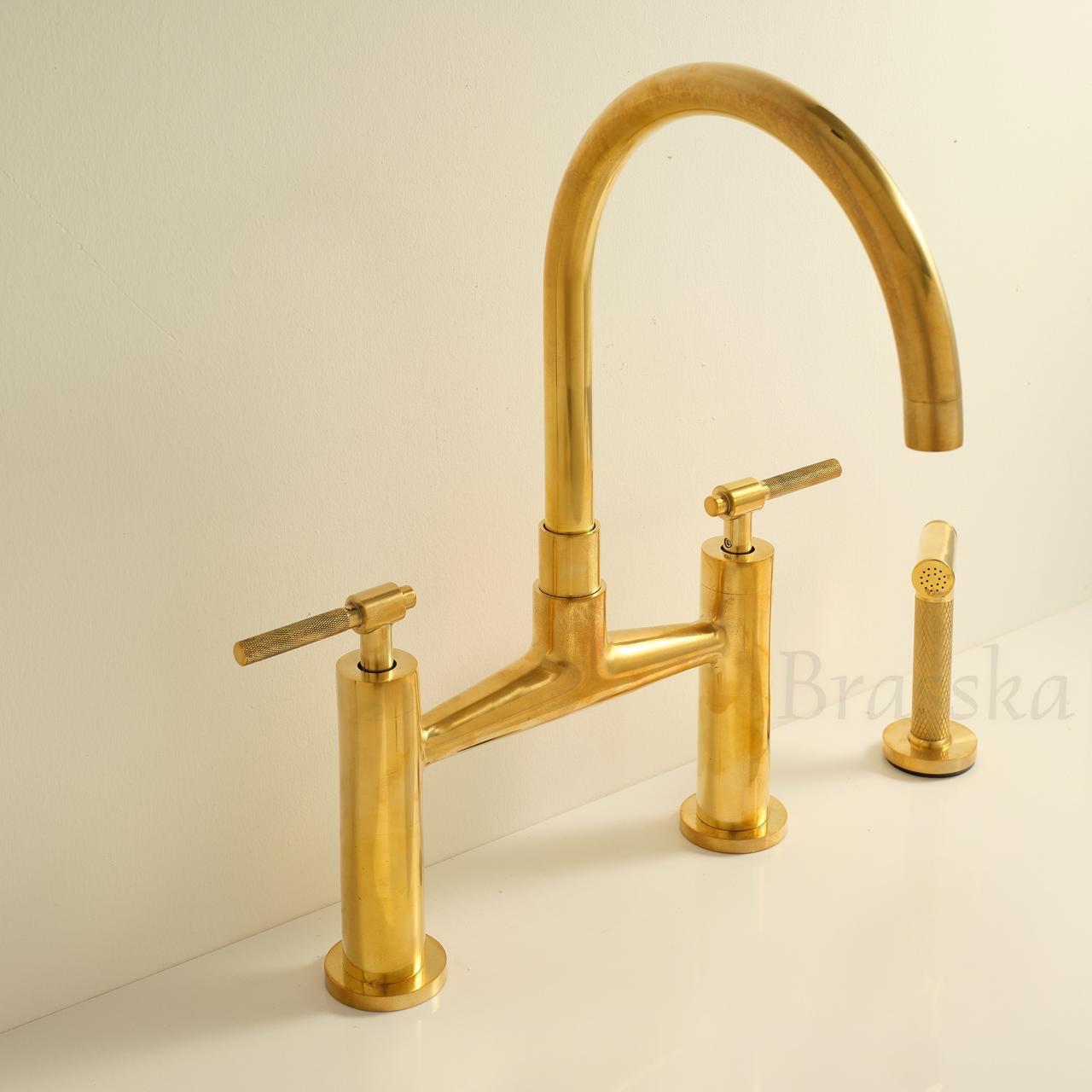 Mykonos Bridge Faucet with Unlacquered Brass Finish