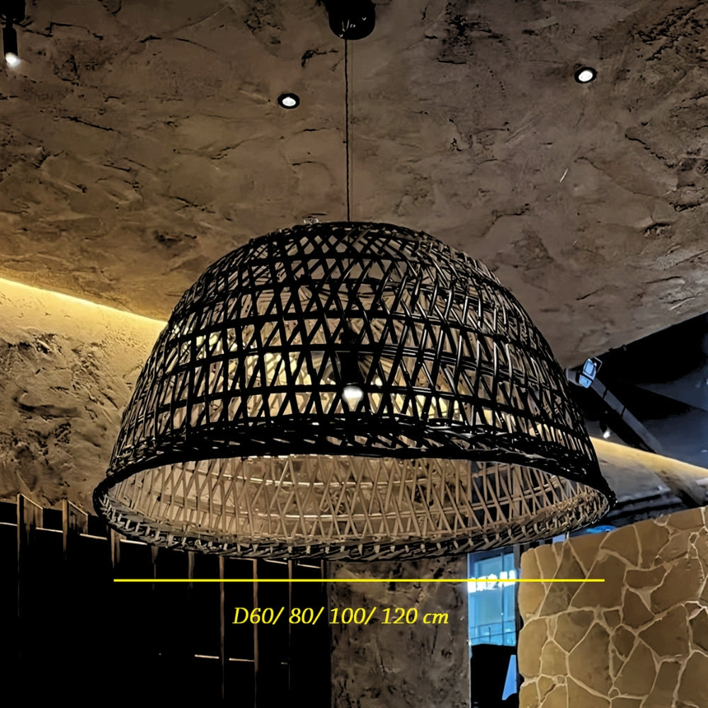 Neroweave Extra Large Black Dome Rattan Pendant Light