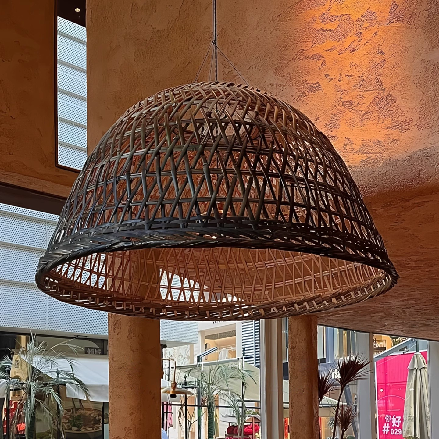 Neroweave Extra Large Black Dome Rattan Pendant Light