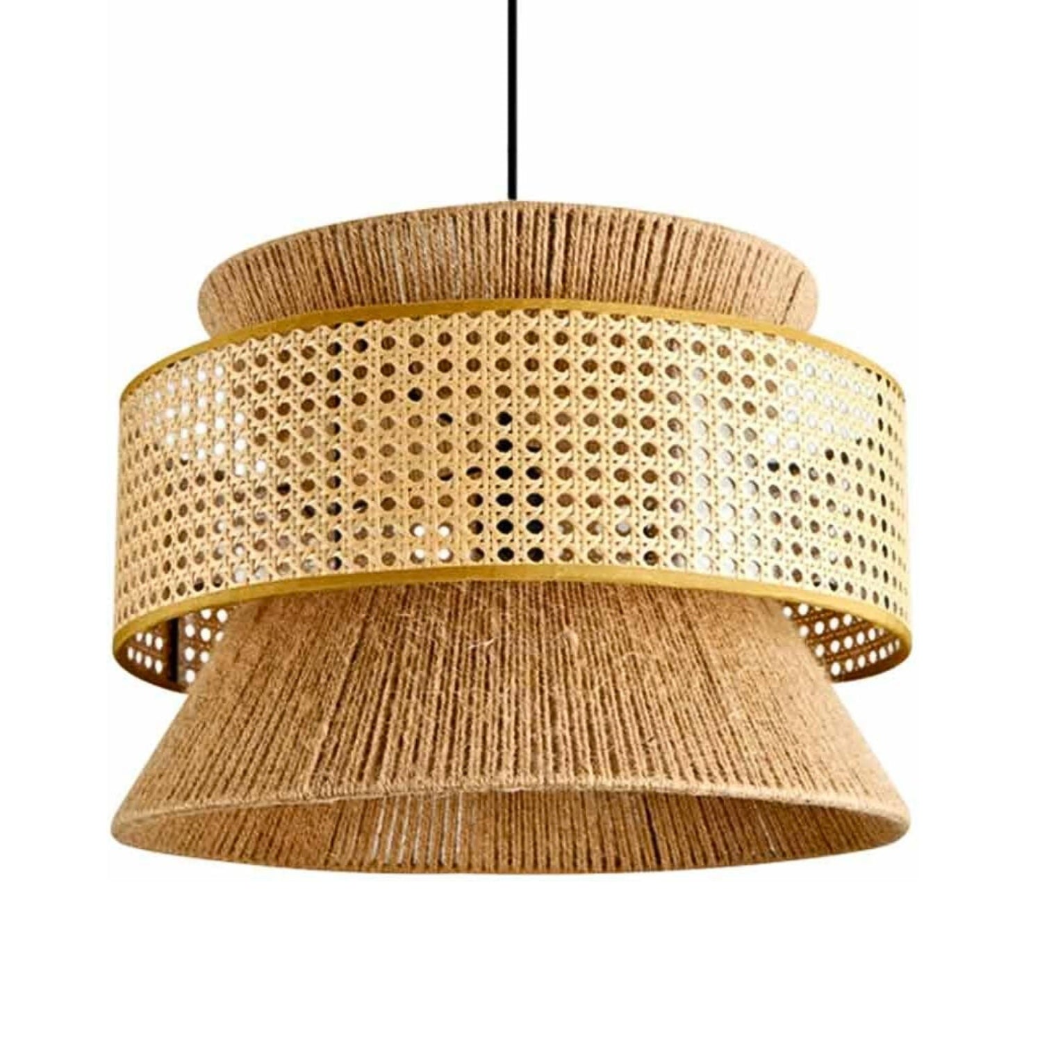 Nimes Rattan Drum Pendant - Hemp Rope Hourglass Inner