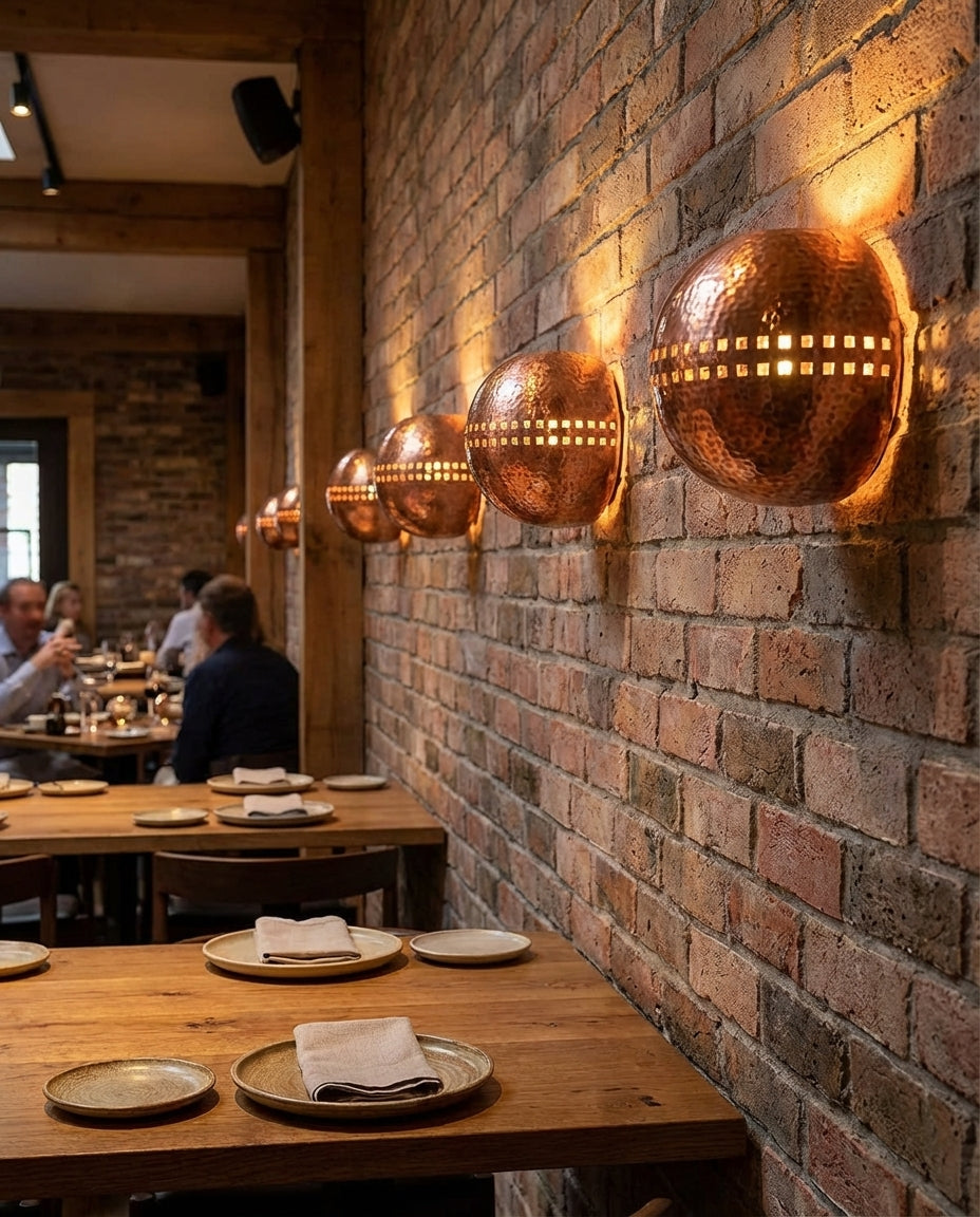 Hammered Copper Globe Wall Sconce – Square Cutout Rustic Light