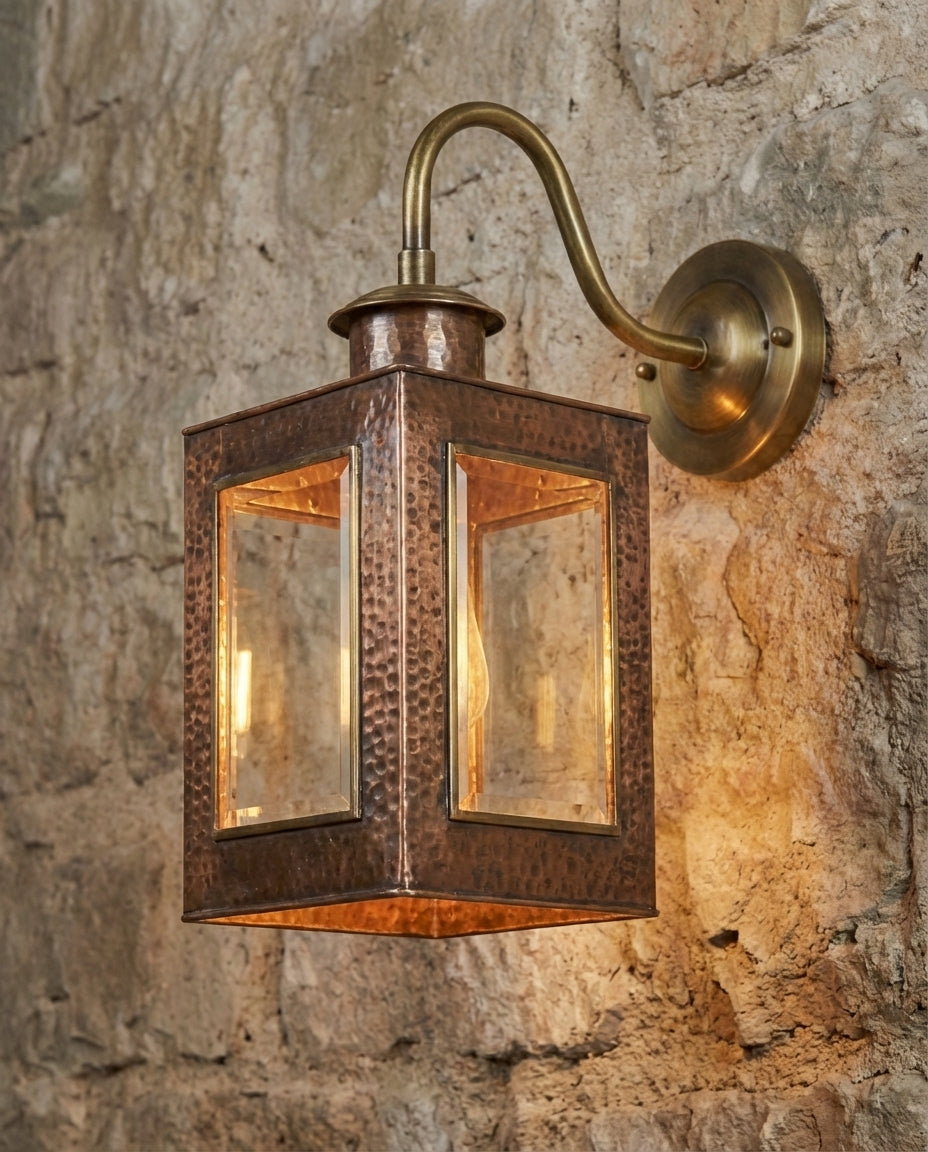 Handmade Copper Outdoor Wall Lantern – Brass Gooseneck Sconce