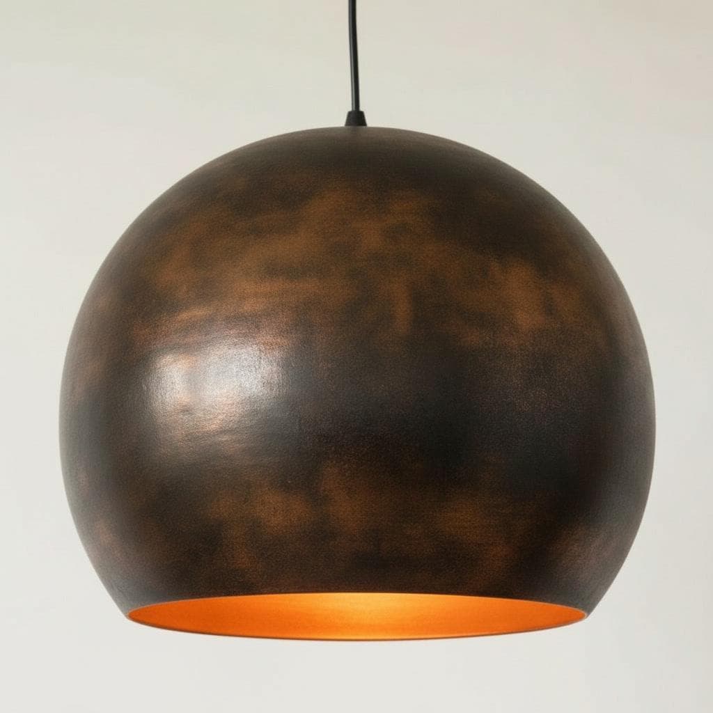 Oil Rubbed Brass Pendant Lamp - Black Dome Ceiling Light - Modern Industrial Kitchen Island Fixture - Rustic Wabi Sabi Dining Room Decor