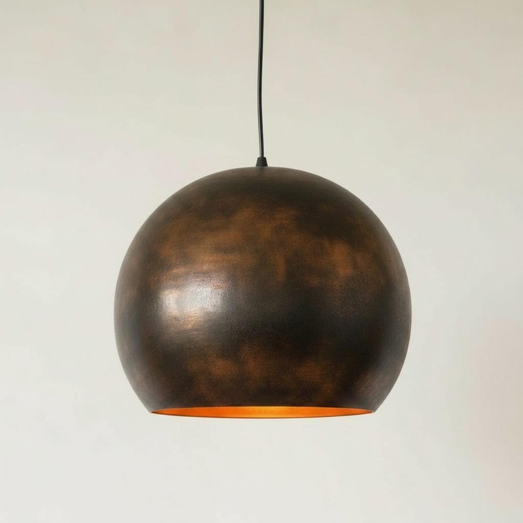 Oil Rubbed Brass Pendant Lamp - Black Dome Ceiling Light - Modern Industrial Kitchen Island Fixture - Rustic Wabi Sabi Dining Room Decor