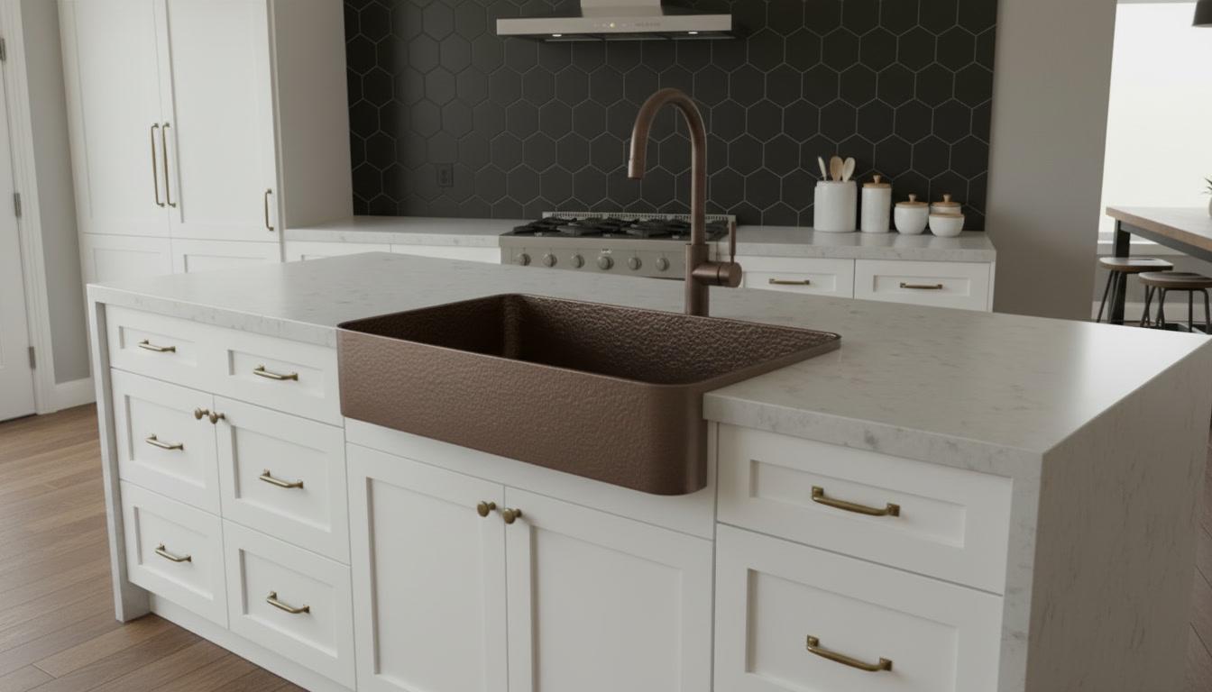 Oil Rubbed Bronze Copper Sink - Dark Farmhouse Apron Front Basin