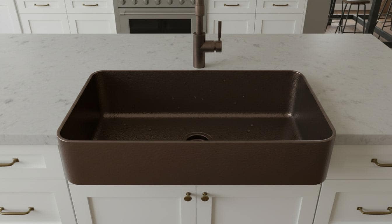 Oil Rubbed Bronze Copper Sink - Dark Farmhouse Apron Front Basin