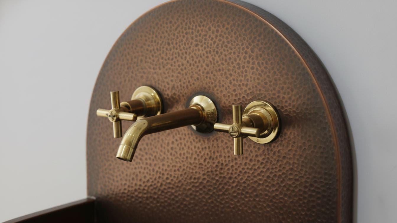 Oil Rubbed Hammered Copper Sink - Dark Bronze Wall Mount Basin