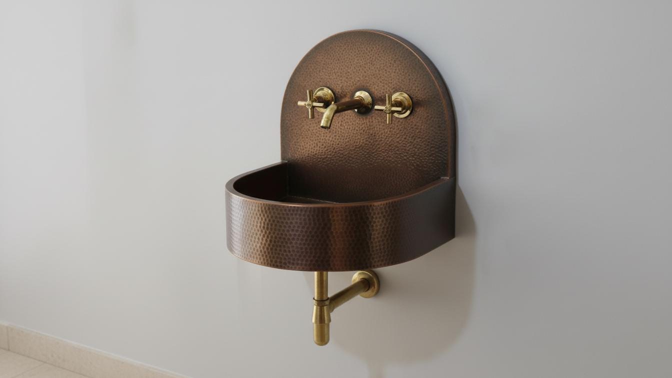 Oil Rubbed Hammered Copper Sink - Dark Bronze Wall Mount Basin