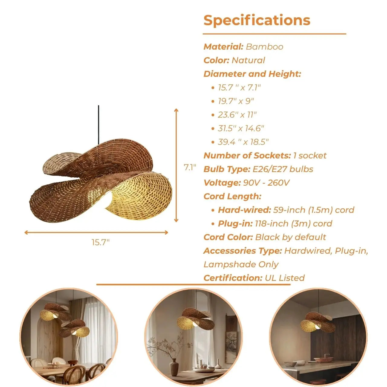 Ooas Wicker Bamboo Pendant Light