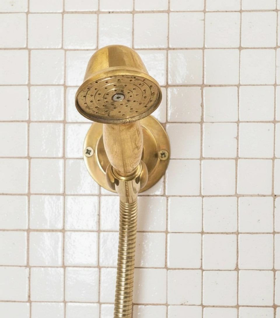 Unlacquered Brass Shower System – Wall Mount Mixer with Handheld