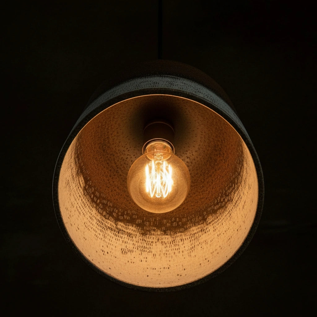 Oxidized Copper Drum Pendant – Handmade Textured Modern Ceiling Light