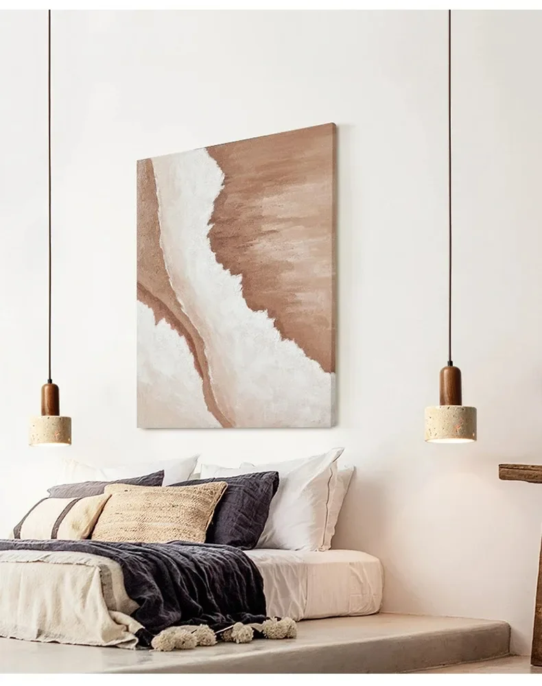Ora Wabi Sabi Cylinder Travertine Stone and Wood Pendant Light