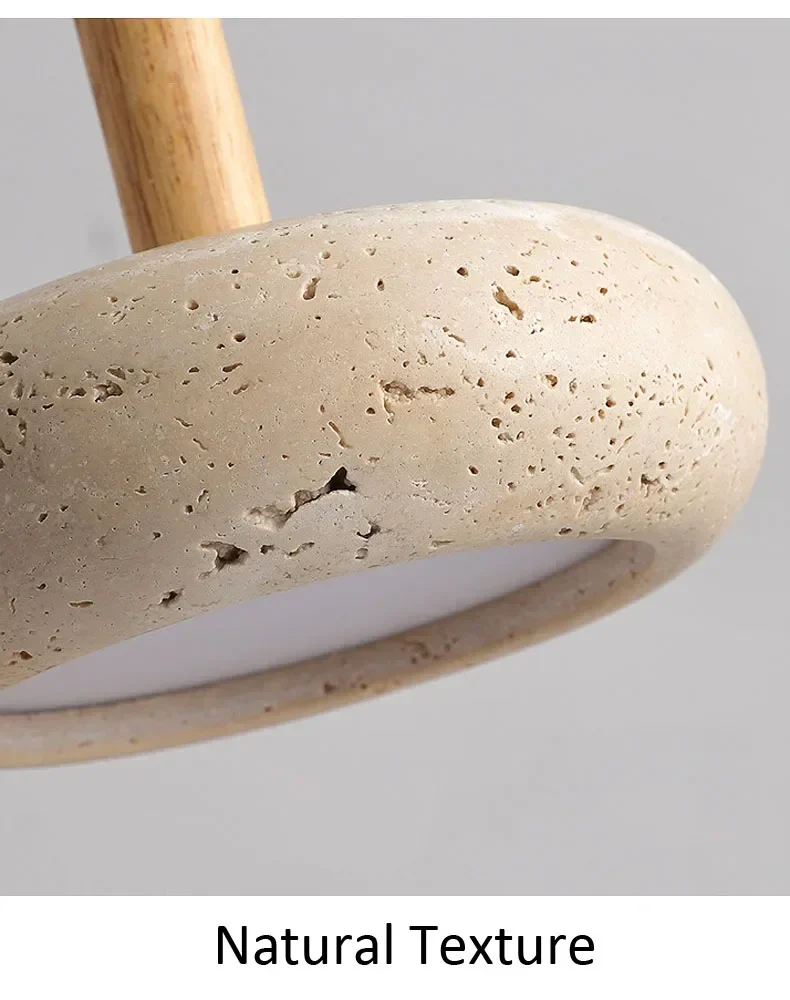 Osho Wabi Sabi Round Travertine and Wood Pendant Light