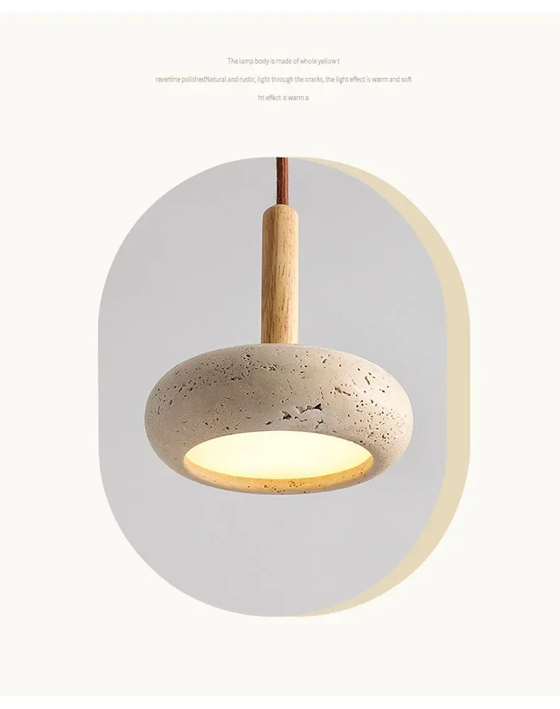 Osho Wabi Sabi Round Travertine and Wood Pendant Light