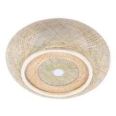 Oukaning Large Bamboo Round Pendant Light - 16 Inch Flush Mount Shade