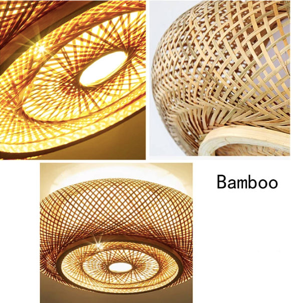 Oukaning Large Round Bamboo Pendant Light – Flush Mount Shade