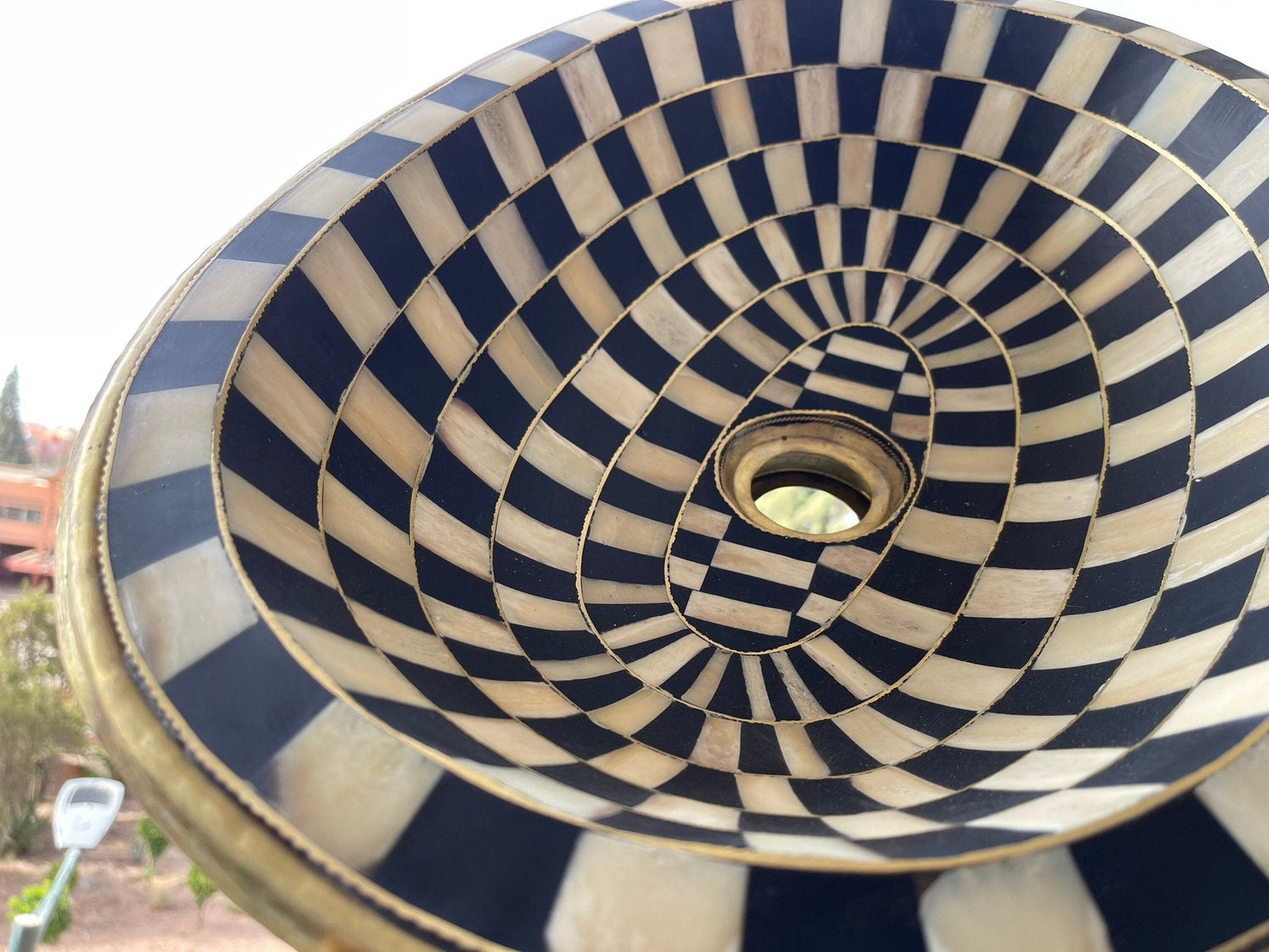 Oval Antique Brass Drop-in Sink - Handcrafted Resin & Bone Inlay Basin