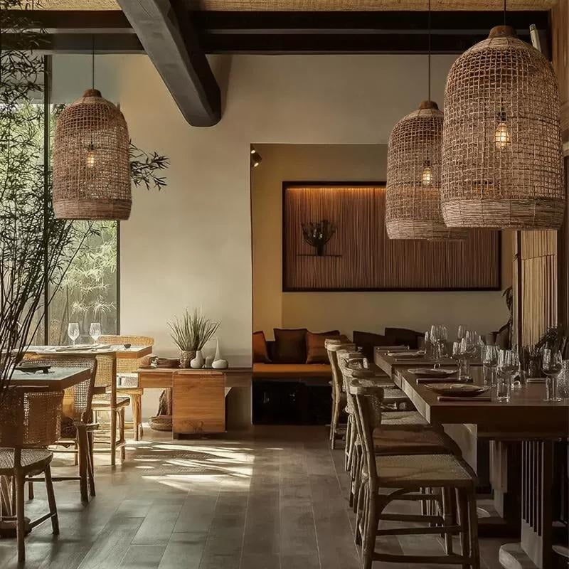 Oversized Cage Wabi Sabi Natural Woven Kitchen Pendant Light